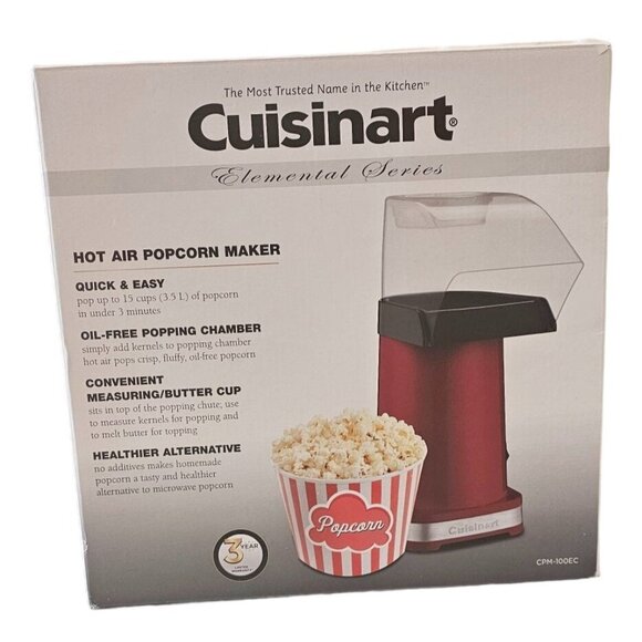 Cuisinart Hot Air Popcorn Maker CPB-300P1 3.5L Quick & Easy Oil-Free BPA-Free - Picture 1 of 10